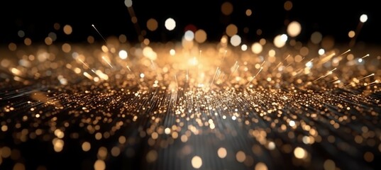 Naklejka premium Golden glitter shiny lights sparkle background. Generative AI technology.