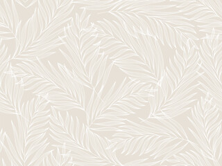 Fototapeta na wymiar Seamless floral abstract background with leaves drawn by thin lines. Grey background with white leaves, monochrome.Vector floral pattern
