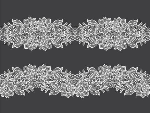 Seamless abstract lace floral background. White lace flowers. Vector lace ribbon.