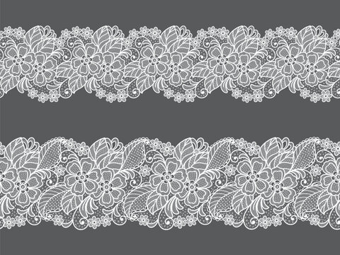 Seamless abstract lace floral background. White lace flowers. Vector lace ribbon.