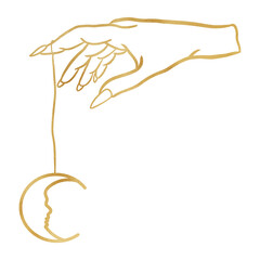 Gold Witch Hand With Pendant Drawing