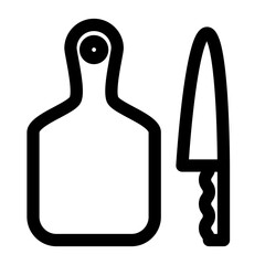 料理、ナイフ、カッティングボードを表すラインスタイルのアイコン