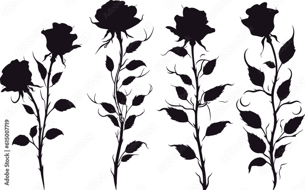 Wall mural plant silhouette, black and white design, vector illustration, svg, great for t-shirt, mug, birthday