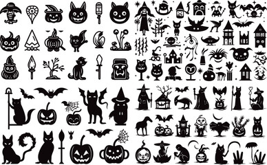 Obraz premium Halloween, black and white design, vector illustration, SVG, great for t-shirts, mugs, birthday cards, wall stickers, stickers, iron-on, scrapbooking,