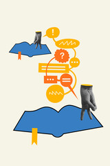Creative illustration metaphor collage picture of two fingers person human imagination dialogue...