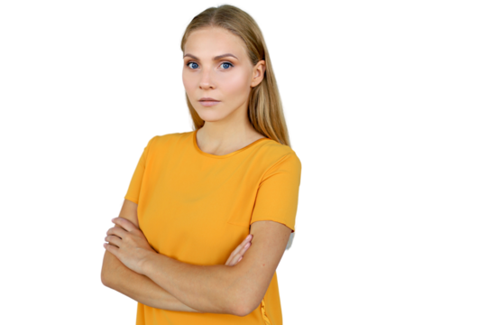 Portrait of smiling beautiful girl looking at camera on a transparent background