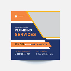 Plumbing service social media post and web banner template