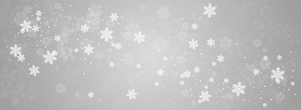 Golg Snowflake Vector Panoramic Grey Background.