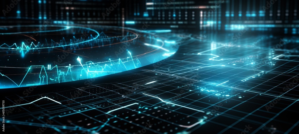 Poster Data network virtual space technology background. Generative AI technology.