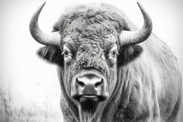 Sketch portrait of European bison, generative ai