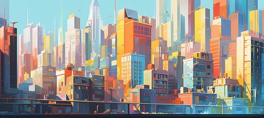 Colorful city building background. Generative AI technology.