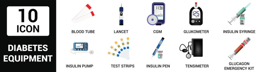 medical diabetes flat icon set for web
