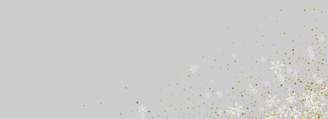 Golg Snowflake Vector Panoramic Grey Background.