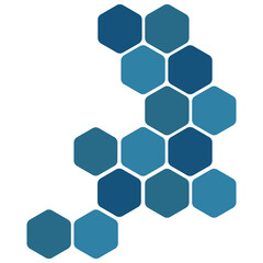 Futuristic dark blue random digital hexagons, honeycomb elements