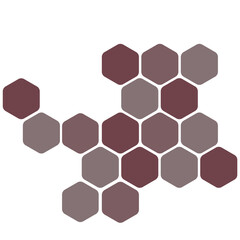 Futuristic dark purple random digital hexagons, honeycomb elements