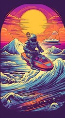 t-shirt design of an astronaut in a spacesuit riding speedboat, Ai Generative