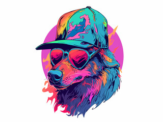 A dog wearing sunglasses and a baseball cap