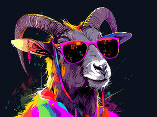 A goat wearing dark sunglasses, bringing a touch of humor