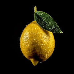 yellow lemon whole in drops of water
