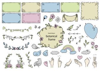 手描きの植物フレームのセット