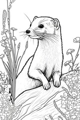 belette, coloriage, illustration, midjourney, ia g&eacute;n&eacute;rative, g&eacute;n&eacute;rative, ia