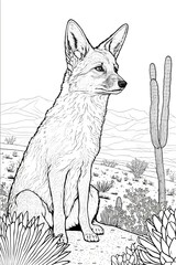 coyote, coloriage, illustration, midjourney, ia g&eacute;n&eacute;rative, g&eacute;n&eacute;rative, ia
