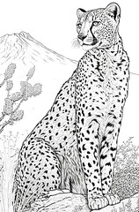 gu&eacute;pard, coloriage, illustration, midjourney, ia g&eacute;n&eacute;rative, g&eacute;n&eacute;rative, ia