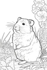 hamster, coloriage, illustration, midjourney, ia g&eacute;n&eacute;rative, g&eacute;n&eacute;rative, ia
