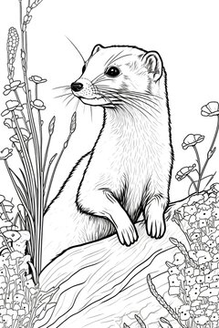 belette, coloriage, illustration, midjourney, ia g&eacute;n&eacute;rative, g&eacute;n&eacute;rative, ia