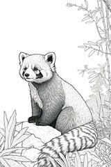 panda roux, coloriage, illustration, midjourney, ia g&eacute;n&eacute;rative, g&eacute;n&eacute;rative, ia