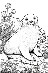 phoque, coloriage, illustration, midjourney, ia g&eacute;n&eacute;rative, g&eacute;n&eacute;rative, ia