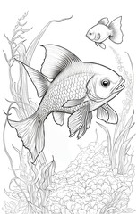 poisson rouge, coloriage, illustration, midjourney, ia g&eacute;n&eacute;rative, g&eacute;n&eacute;rative, ia