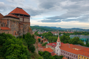 Aerial view about the historic quarter of Esztergom, embraced by the Basilica and the Danube.