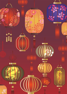 中華風の提灯飾り背景
