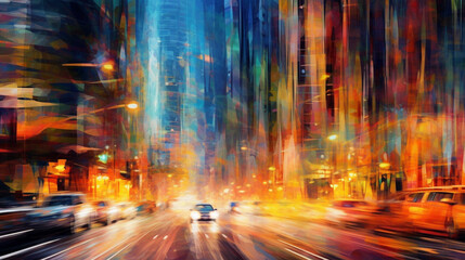 Fototapeta na wymiar Generative AI, Urban Symphony: A Vibrant Tapestry of Abstract Traffic