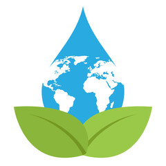 Obraz premium Illustration of conservation and protection of the environment.Water drop and green leaf logo on a white background.