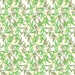 Japanese Tropical Green Leaf Vector Seamless Pattern