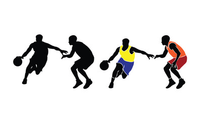 Fototapeta na wymiar Basketball Player Silhouettes. basketball players isolated vector illustration. slamdunk style basketball player silhouette vector illustration. Good for sport graphic resources.
