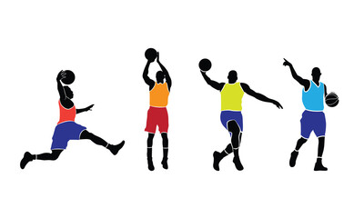 Fototapeta na wymiar Basketball Player Silhouettes. basketball players isolated vector illustration. slamdunk style basketball player silhouette vector illustration. Good for sport graphic resources.