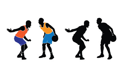 Obraz na płótnie Canvas Basketball Player Silhouettes. basketball players isolated vector illustration. slamdunk style basketball player silhouette vector illustration. Good for sport graphic resources.
