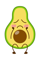 Avocado cartoon character mascot design of illustration. Cute avocado cartoon sticker. Avocado emoticon.