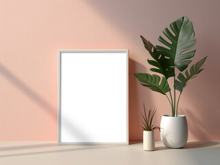 Blank horizontal decorative art transparent frame mock-up. Pink wall