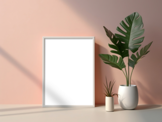 Blank horizontal decorative art transparent frame mock-up. Pink wall