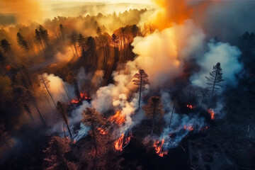 Raging pine tree fire across the hill. Generative AI