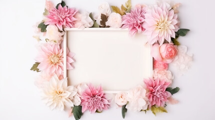 Flowers frame. Spring wreath made of colorful flowers and leaves. Generative ai.