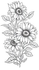 Cute Sunflower flower in coloring page style illustration. Line art painting. Generative AI