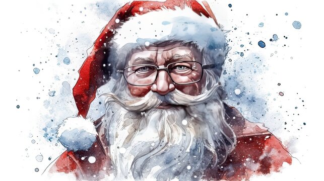 Watercolor art of Happy Santa Claus character illustration. Christmas and New year holiday painting. Generative AI