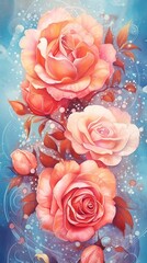 Watercolor Rose flower illustration. Colorful painting floral background. Generative AI