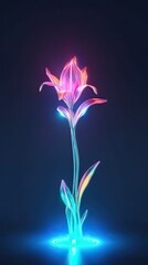 Fototapeta na wymiar Neon light Daffodil blooming flower. Modern greeting card floral design with glow light flower. Generative AI