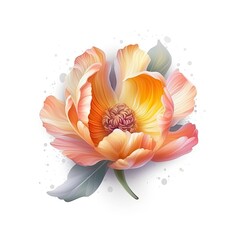 Cute Ranunculus blooming flower isolated on white background. Floral design with elegant flower. Generative AI